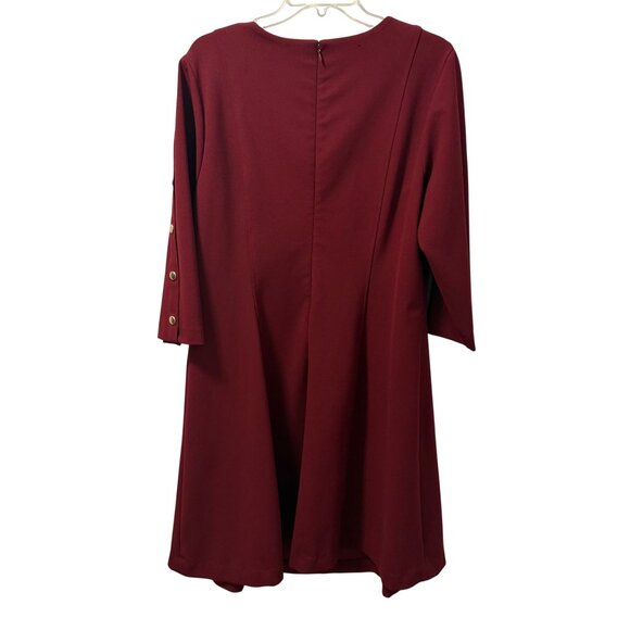 Liz Claiborne 18W Burgundy Dress With Gold Button Accents & 3/4 Sleeves Dress - Picture 10 of 11